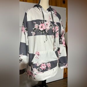 Floral Blooming size M gray white & pink floral hoodie